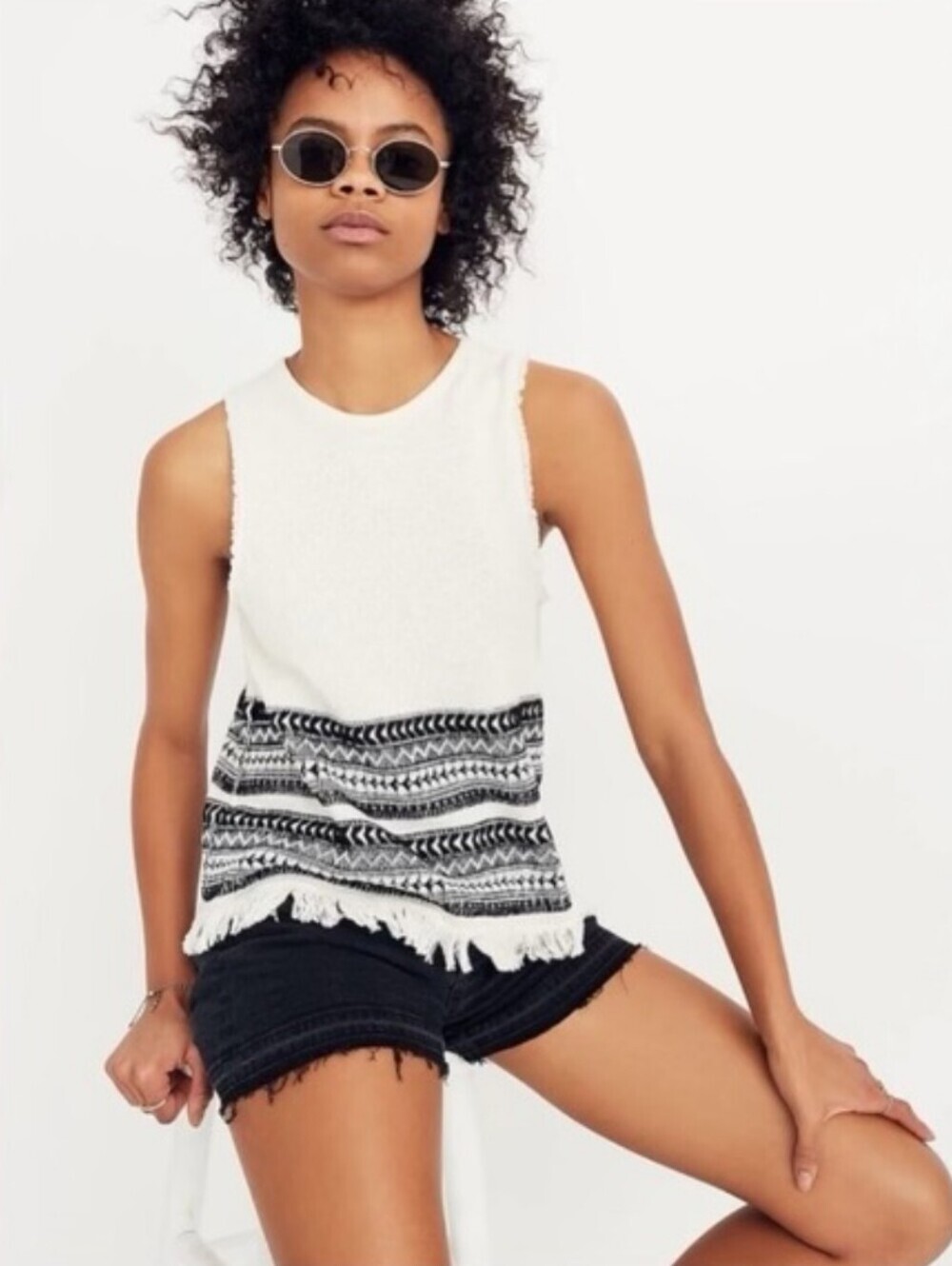 Madewell Fringed Aztec Sweater Tank